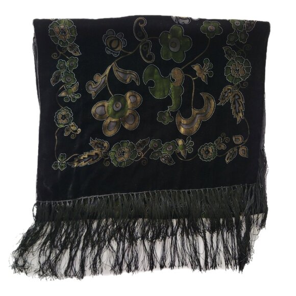 Burnout Silk Blend Floral Scarf Shawl with Fringe NWT - Picture 1 of 7